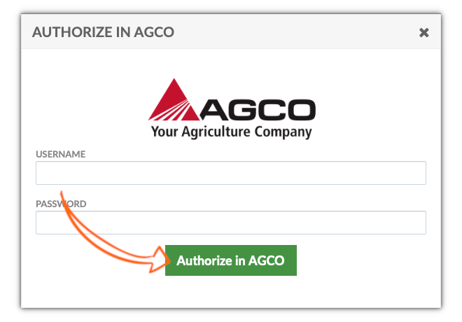 AGCO login in popup in SatAgro.